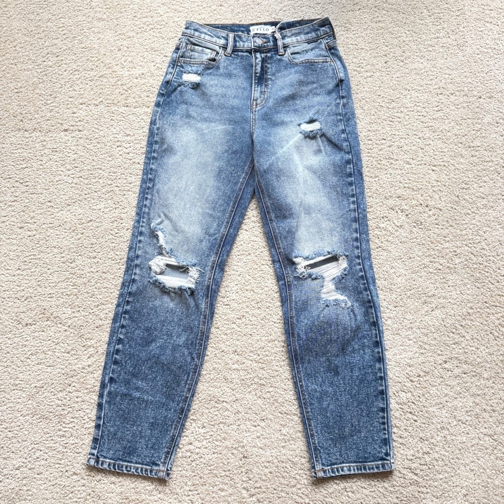 Cello Distressed Ombre Boyfriend‎ Jeans Size 3 Juniors Blue Denim Ripped Y2K